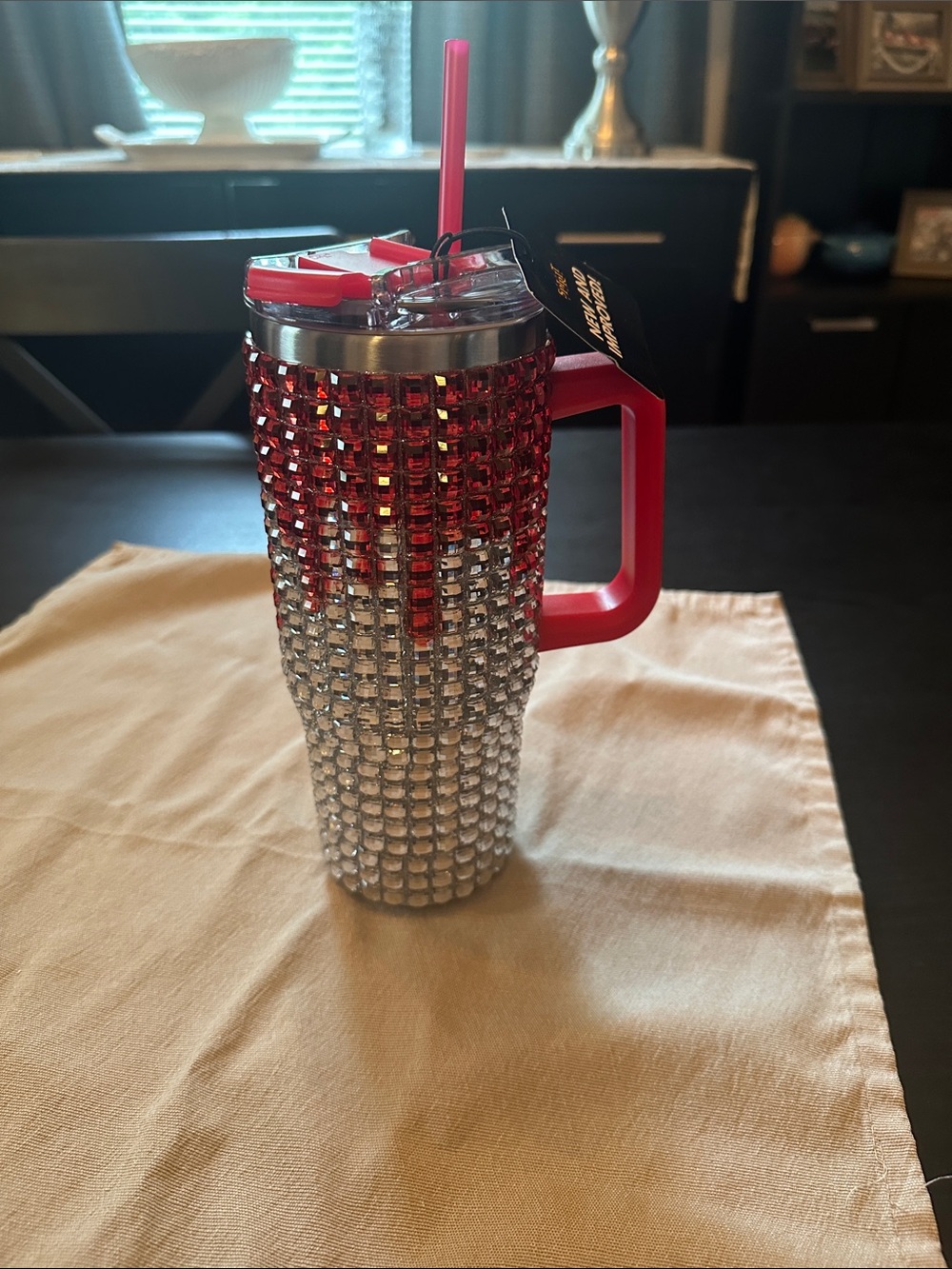 Spirit Red Handle & Straw Rhinestone Tumbler